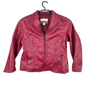 Womens Nine West Separates Red Leather Jacket Lined Full Zip Biker Size L